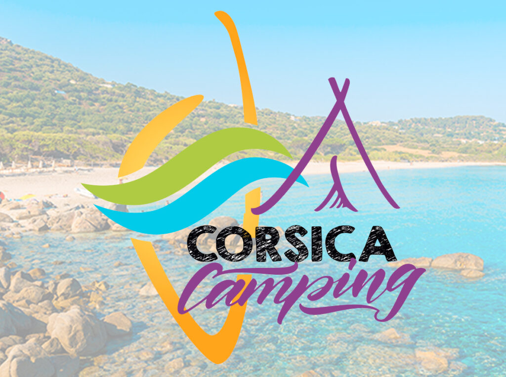 Logo inspirant de Corsica Camping, représentant la nature corse avec une plage en arrière-plan, symbolisant des vacances en plein air en Corse.