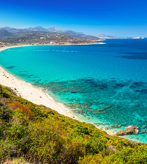 Cette image capture l'essence d'une plage corse idyllique, où le bleu de la mer invite à la baignade et où la nature exubérante crée une atmosphère de sérénité parfaite.