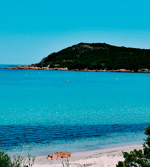 Découvrez une plage de Corse avec des eaux turquoise, du sable doré et des montagnes verdoyantes en arrière-plan, idéal pour des vacances relaxantes.