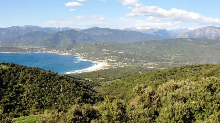 Vue imprenable sur les paysages corses, mer turquoise et montagnes verdoyantes en pleine harmonie