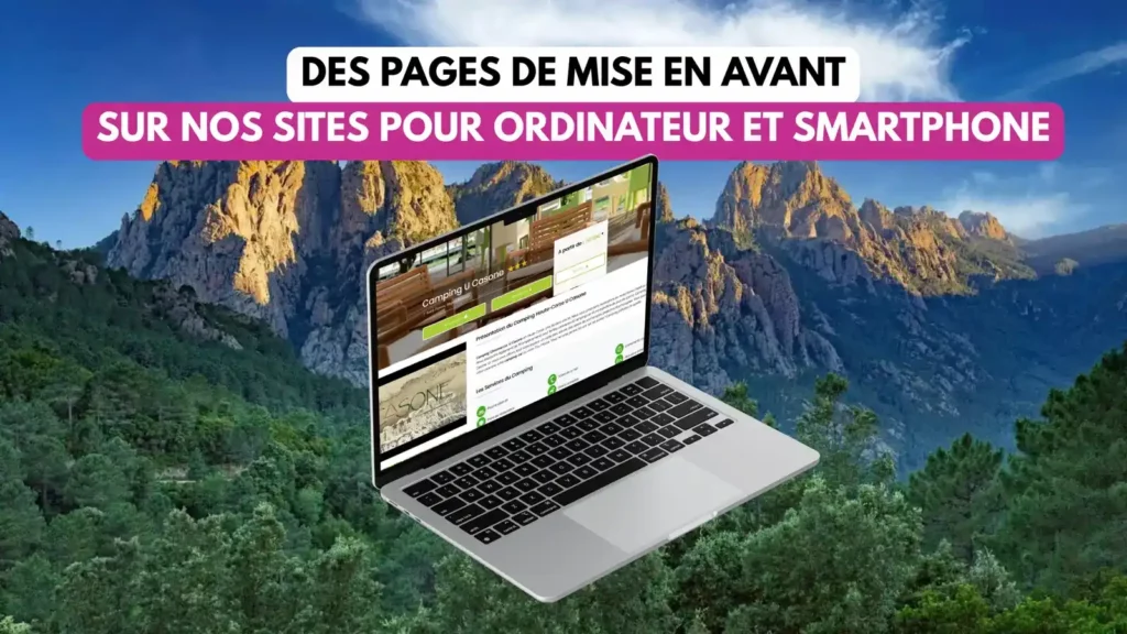 booster-visibilite-partenaire-activite-corse.webp Mockup d'un ordinateur affichant une page de présentation partenaire optimisée pour le web.