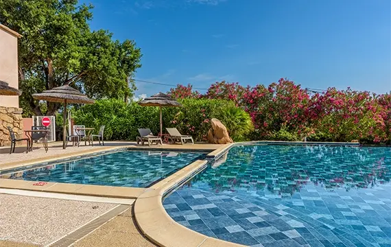 Two swimming pools at the U Pirellu campsite in Porto-Vecchio